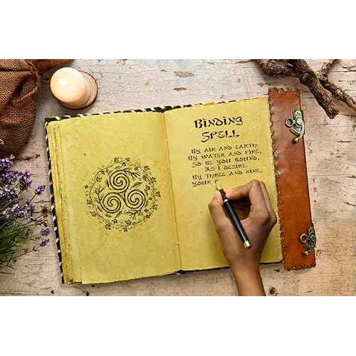 SH SHIFAA HANDICRAFT Hocus Pocus Book of Spells Hocus Pocus Spell Book Prop Hocus Pocus Halloween Decorations Decor Leather Journal Writing Book of Shadow Hocus Pocus Gifts for Men and Women (13X10)
