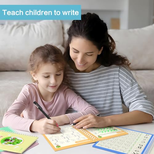 Grooved book magic pens for kids disappearing ink pens and reusable grooved handwriting practice or grooved writing books for kids 3-5, children magic copy books, invisible ink pen refills.
