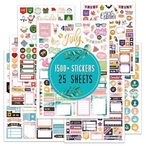 Planner Stickers - Monthly Planner Stickers and Accessories 25 Pages 1500 + Stunning Functional and Colorful Designs, Calendar Sticker Includes Festival Theme Journal Sticker