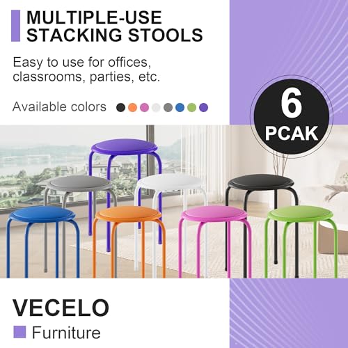 VECELO Purple 6-Piece Stackable Padded Stools for Classroom & Office