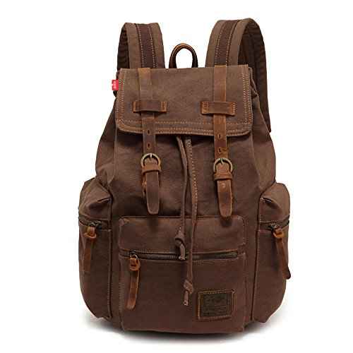 AUGUR High Capacity Canvas Vintage Backpack - for School Travel 12-15" Laptop Backapcks for Men Casual Daypacks Rucksack (M-Coffee)