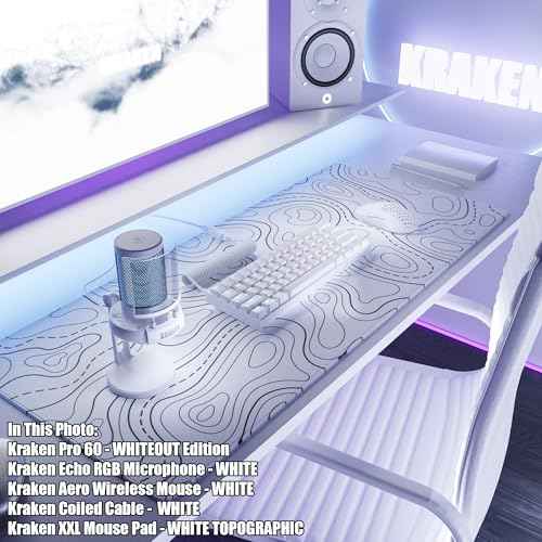 Kraken Keyboards XXL Topographic Mouse Pad - Large White Gaming Mousepad - Desk Mat for Keyboard and Mouse - Thick Artisan Mouse Pad for Desk (White Topographic)