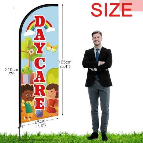 2 Set 7 ft Now Enrolling Day Care Feather Flag with Pole Kit and Ground Stake Weatherproof Polyester Now Enrolling Banner Marketing Sign for Schools Child Care Business Advertising