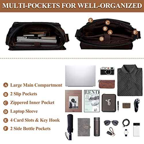 VASCHY Messenger Bag for Men,Canvas Briefcases 15.6in Laptop Bag Crossbody Satchel Computer Bags for Work Office Women