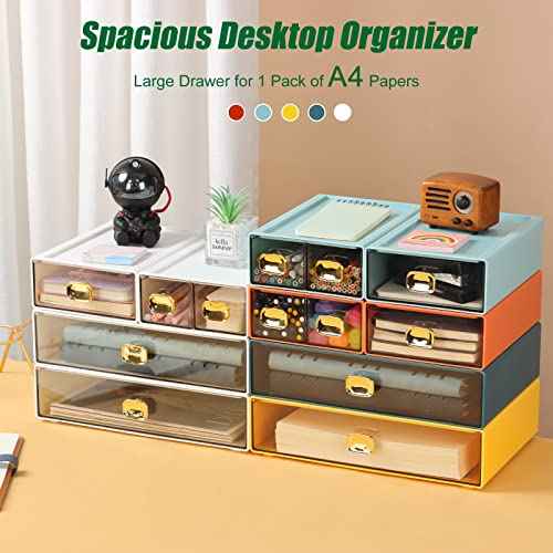Spacious Desktop Storage Box, 2 Large Storage Drawers, Stackable Office Desk Drawer Organizer and Accessories, Printer Paper Organizer, White Plastic Drawers for Workspace