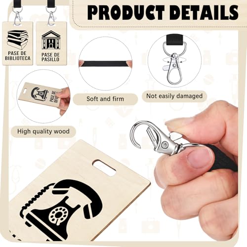 Humyoun Classic 6-Piece Spanish Hall Pass Set with Wooden Passes & Lanyards