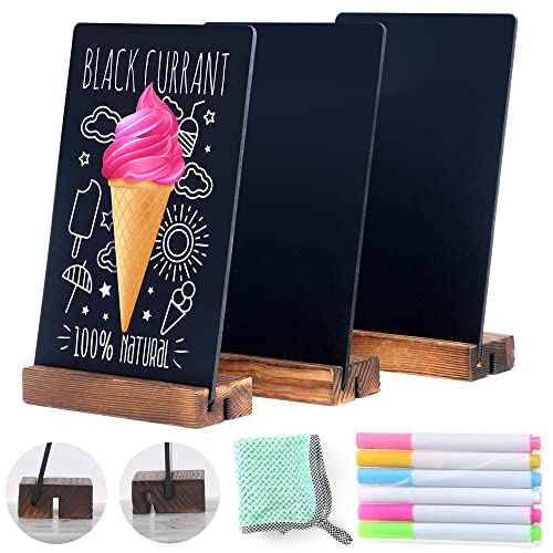 7.9x5.1 Desktop Chalkboard Sign with Wood Base, Message Board Menu Board Kids Chalkboard for Shop Wedding Kitchen Home Party (3 Pack 7.9x5.1)