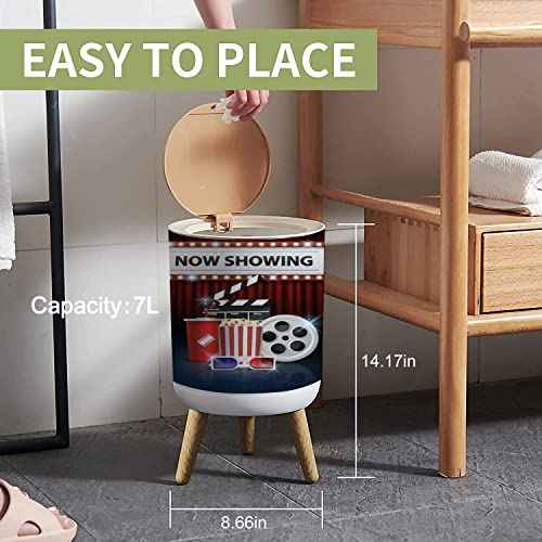 Small Trash Can with Lid Cinema background concept movie theater object on red curtain Garbage Bin Round Waste Bin Press Cover Dog Proof Wastebasket for Kitchen Bathroom Living Room 1.8 Gallon