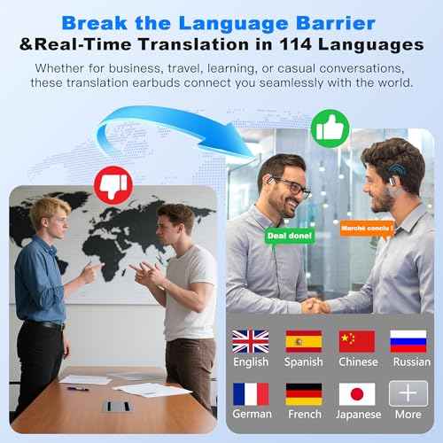 AI Translation Earbuds, 3-in-1 Wireless Language Translator Earbuds Real Time, Translating Earbud for 144 Languages, HF Sound, Bluetooth 5.4 Headphones for Business Learning with Charging Case, Black