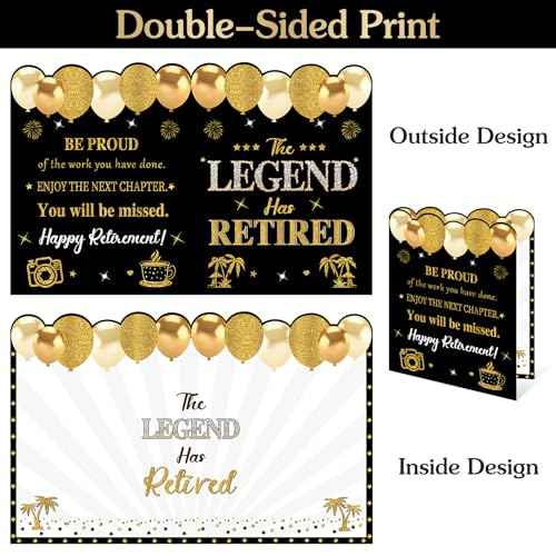 Retirement Card for Man Woman, Black Gold Large Retirement Card for Signing Jumbo The Legend Has Retired Guest Book Greeting Card with Envelope Retired Decorations Gift