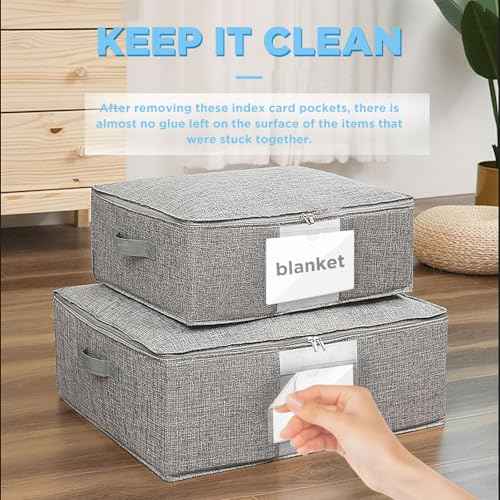 56 Pack Clear Self-Adhesive Pockets, 3" x 5" Index Card Pockets With Top Open Loading, PVC Label Holders for Organizing storage bins, Library Card, Drawer, and Protecting Your Cards