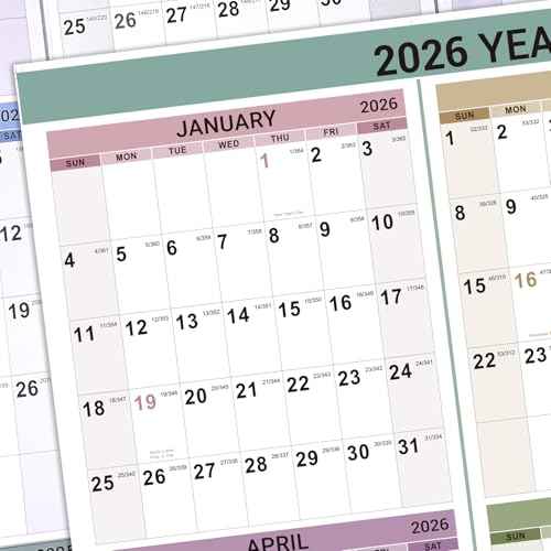 2026 Yearly Wall Calendar - Jan. 2026 to Dec.2026, Calendar 2026, 34.4" x 22.8" (Open), Yearly Wall Calendar 2026 with Round Sticks, Thick Paper, Vertical