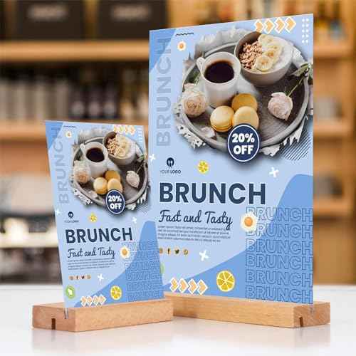 TONICE 8.5 x 11 Acrylic Sign Holder with Wood Base 3 Pack L/T Shape Vertical or Slant Back Display for Wedding, Restaurant, Store, Office, Hotel