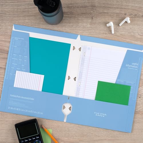 Five Star 4-Pocket Folder Set - 6 Assorted Colors, Fits 3-Ring Binders, Holds 8.5x11 Paper, Black/Blue/Red/Green/Purple/White