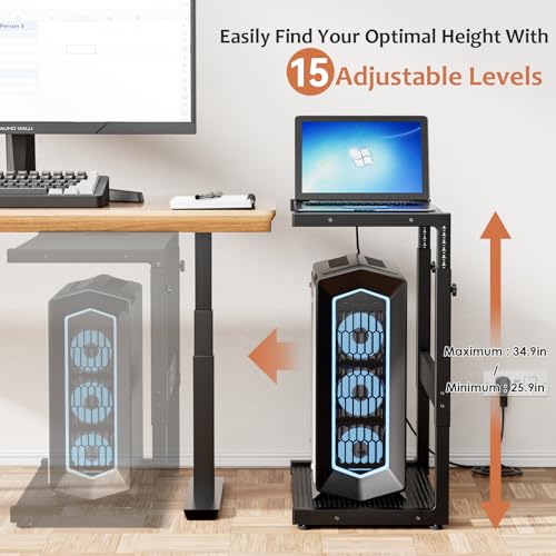 JANE EYRE PC Tower Stand - Adjustable Computer Tower Stand with Charging Station CPU Holder with Wheels for Home Office Gaming, Upgraded Larger Size 25.9" to 34.9" Height