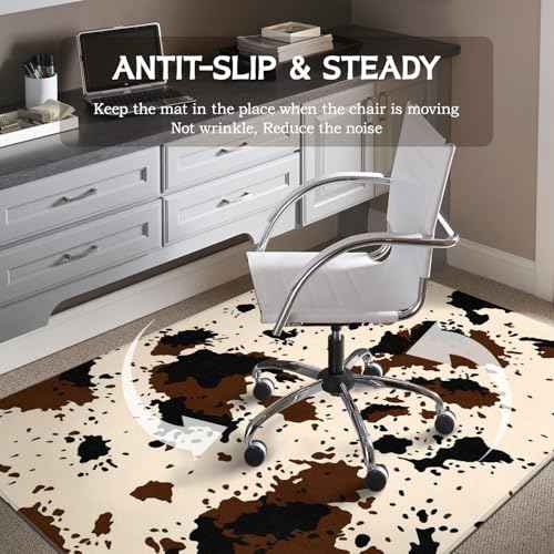 Office Chair Mat for Hardwood & Tile Floor 48"x60",Cow Print Computer Chair Mat for Rolling Chairs Carpet,Southwest Western Faux Cowhide Under Desk Non Slip Gaming Rug Rubber Backing Protector Mat