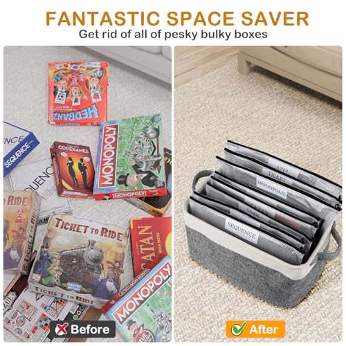Lukeline Board Game Storage Kit Include 2 Storage Basket and 20pcs Zipper Bags, Board Game Organizer with Writable Stickers and Dispensing, Suitable for Puzzle Storage, Toys, Building Blocks, Document