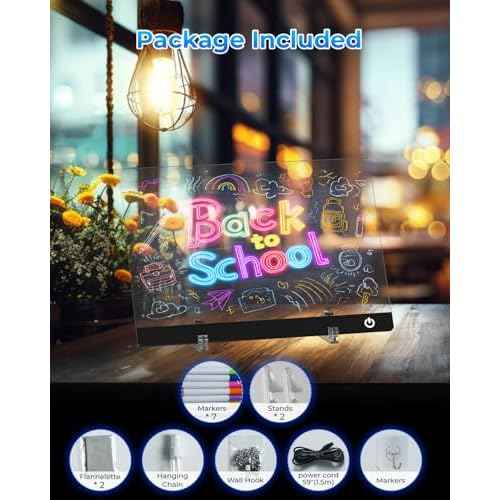 Led Note Board with 7 Colors 13.7"X10", Acrylic Dry Erase Board with Light, Doodle Glow Drawing Board with 5 Modes, Touch Control, LED Drawing Board for Kids with Stand, 7 Markers