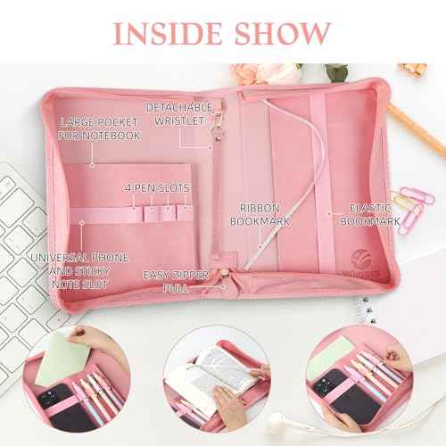 Pink Bible Cover Case for Women£¬Large PU Leather Debossed Scripture Cover with Cross & Rose£¬Bible Accessories£¬Bible Carrying Case for Women, Girls, Gifts