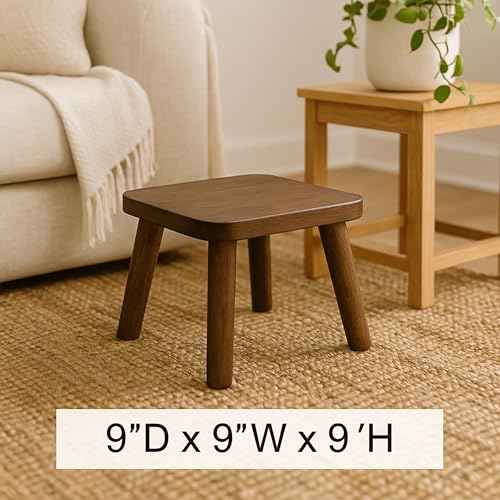 STORE INDYA Wooden Step Stool for Adults Non Slip Small Wooden Square Portable Foot Stool Sitting Stool with Detachable Legs for Kitchen Bathroom Living Room, Plant Stand (9 Inches)