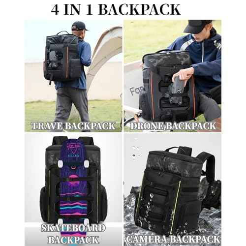 Drone Backpack 50L Professional for DJI FPV/Mavic/Air, Water Resistant Travel Backpack with 16" Laptop Compartment, Large Skateboard Backpack Carry on Backpack Airplane Approved Black Orange