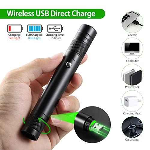 Green Laser Pointer High Power Rechargeable Lazer Pointer, Laser Pen with Long Range Adjustable Focus with Star Cap, Laser Pointer Pen Suitable for Outdoor, Astronomy, Cats Dogs (Green)