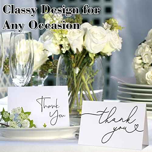 Teling 200 Set Thank You Cards with Envelopes Bulk, 6 x 4 Inch Blank Thank U Greeting Notes with Brown Kraft Envelopes Stickers Thankyou Card Set for Graduation Wedding Birthday Baby Shower(White)