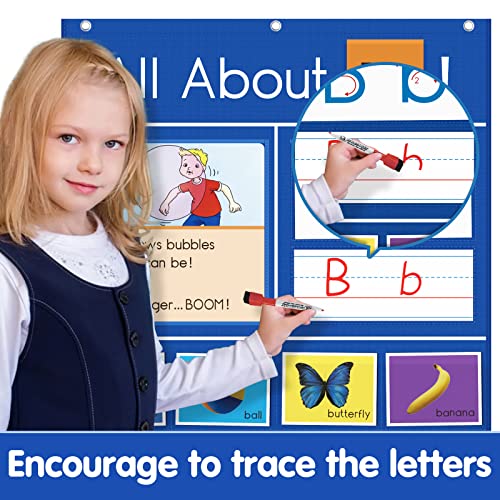 Auchq Blue All About Letter Pocket Chart for Classroom & Homeschool - 34x27 Inches