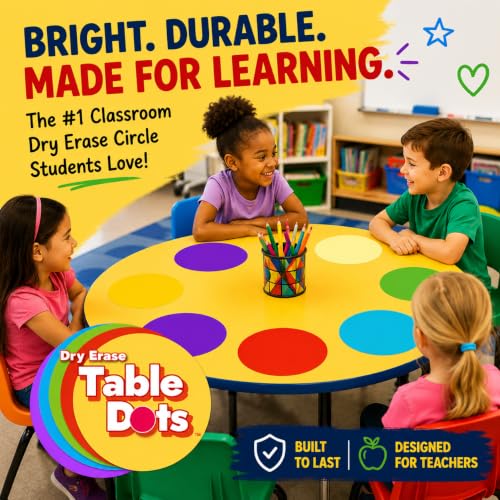 10 Pack Large 12-Inch Classroom Dry Erase Table Dots in 5 Bright Colors – Removable Whiteboard Stickers for Teachers