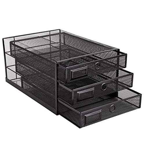 Annova Desk Organizer Wire Mesh 3 Tier Sliding Drawers Paper Sorter/Multifunctional/Premium Solid Construction for Letters, Documents, Mail, Files, Paper, Kids' Art Supplies (Black)