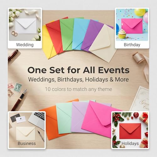 XXINMOH 100 Colorful A6 Invitation Envelopes 4x6 Self-Adhesive Pack