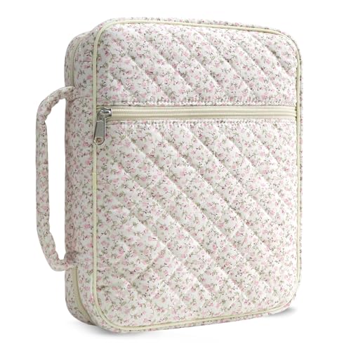 Pink Floral Bible Cover Case for Women - Quilted Large Tote Organizer for Girls & Teens