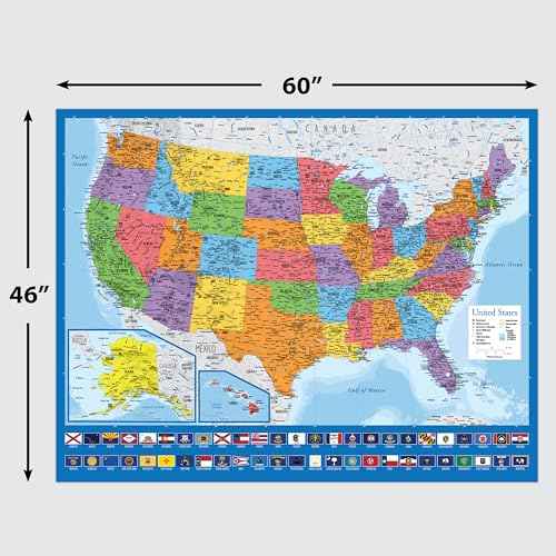 2 Pack - Giant World Map & US Map Poster Set - Extra Large Mega Chart of the World & United States - Laminated - 46" x 60" [Blue]