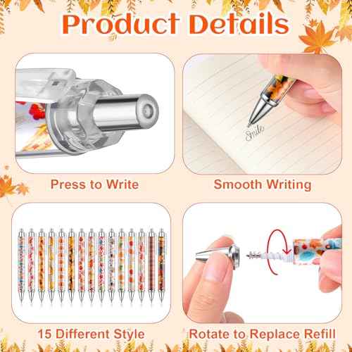 150 Pcs Thanksgiving Ballpoint Pens Bulk Fall Themed Pen 0.5 mm Autumn Maple Leaf Pumpkin Harvest Style Retractable Black Ink Pens Thanksgiving Party Favor Pen for Kid School Office Supplies