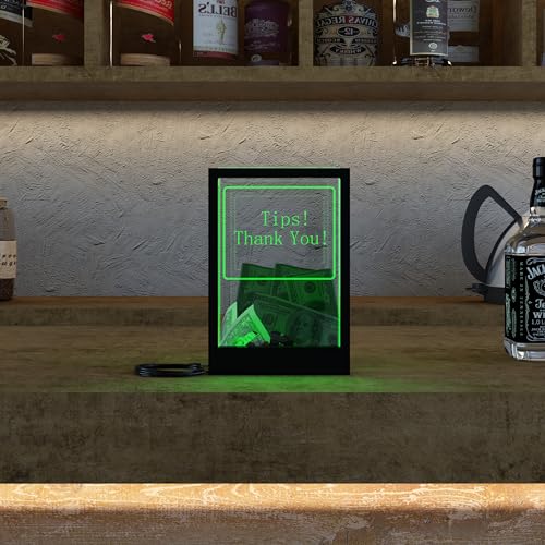 HEMYLU Suggestion Box with Remote Control - Lockable Tip Jar LED Light & Sign Holders