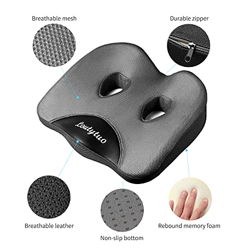 LOUTYTUO Gray Seat Cushion Pillow — 100% Memory Foam, Washable Cover, Tailbone & Back Pain Relief
