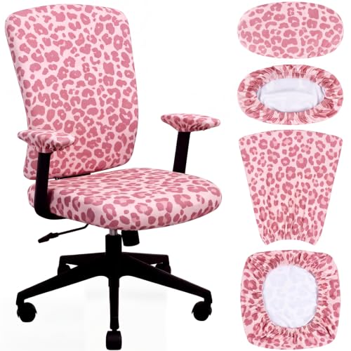 Pink Leopard Cheetah 4-Piece Office Chair Cover Set – 14.96–18.9in Universal Fit