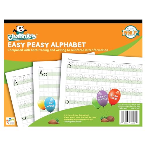 Channie's Easy Peasy Alphabet Tracing & Handwriting Workbook for Pre-K & Kindergarten – Includes Color-Coded Blocks, Sibling Variation