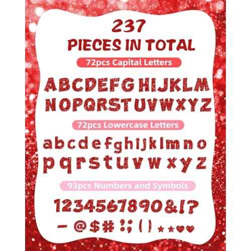 237 Pcs Glitter Bulletin Board Letters, Numbers and Punctuation, Poster Board Letters Alphabet Cut Out Cardboard Letters Accessories for Classroom Display Decorating Supplies 4inch (Red)