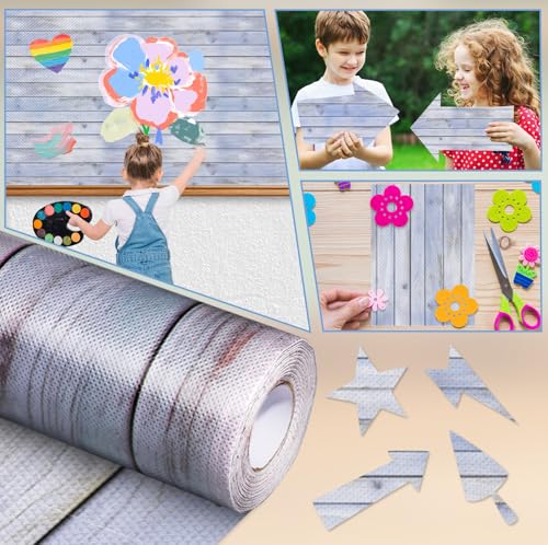 Inkspire Beach Wood Fabric Bulletin Board Paper Roll 14.8FT x 47IN Reusable Waterproof & Erasable Classroom Backdrop