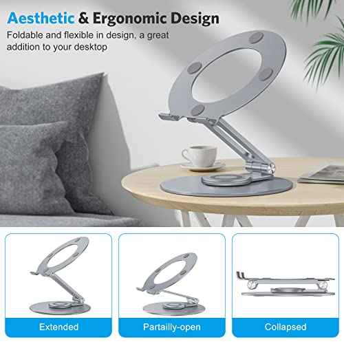 OMOTON Adjustable Laptop Stand with 360 Rotating Base, Ergonomic Laptop Riser for Collaborative Work, Dual Rotary Shaft Fully Foldable for Easy Storage, Fits All Laptops up to 16 inches, CoolGrey