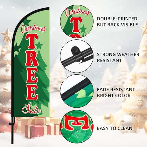 Leinuosen 2 Set 7 ft Christmas Tree Sale Feather Flags with Pole Kit Christmas Tree Sale Swooper Advertising Flag Include 2 Banner 10 Pole and 2 Ground Spikes for Holiday Business
