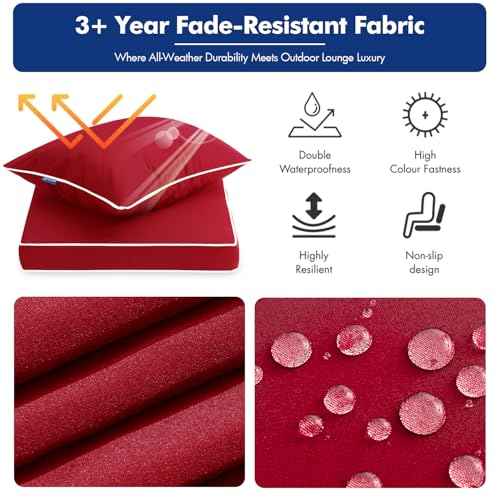 MIULEE Outdoor Seat Cushion Set Red 24 x 24 x 4 Inch Waterproof & Fade Resistant Deep Seat and Back Patio Furniture Cushions with Handle and Adjustable Straps Cushions for Chair Couch