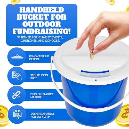 Plastic coin collection Bucket with removable lid and handle charity donation collection money box pail for fundraising with top slot for tickets raffles and money 7.5"Hx8.3"Diameter(multicolor)4 pack