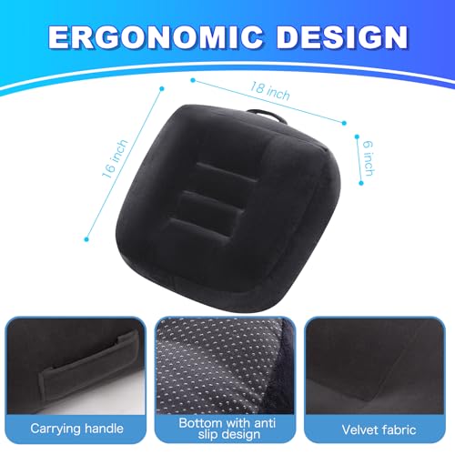 Extra Thick Seat Cushion, Large Chair Cushion Booster for Office Chair to Rise Height, Velvet Cover with Handle and Anti-Slip Bottom, PP Cotton Filling - Relieves Back Pain - 18"X16"X6" Black
