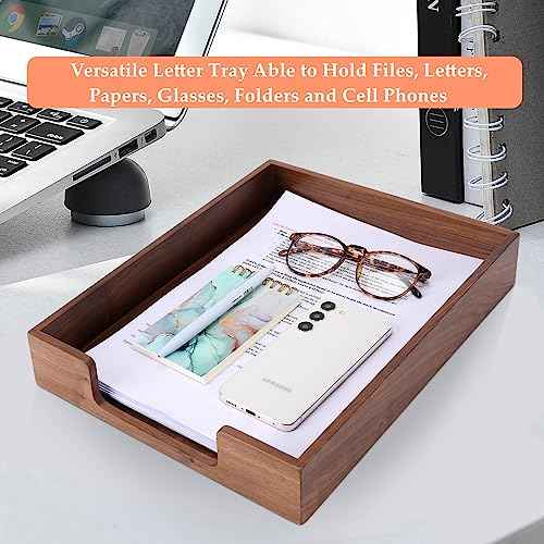 Bamber Wood Letter Tray Wooden Desk Organizer Paper Document File Tray for Office Supplies Collection Folders Notebooks, Black Walnut