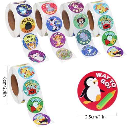 2000Pcs Reward Stickers, 4Rolls Animal Styles Teacher Motivational Sticker for School Classroom Supplies