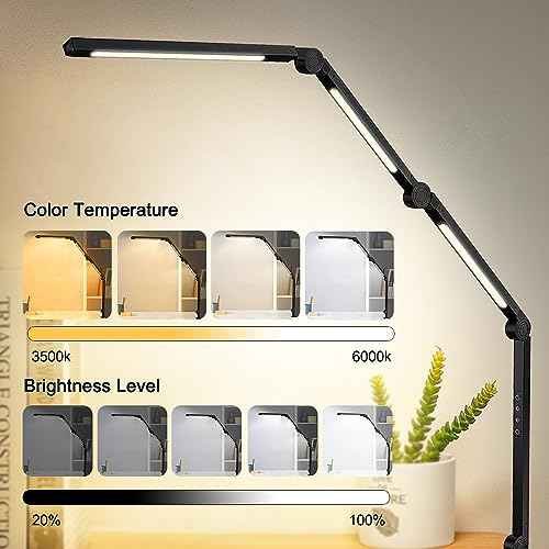 LED Desk Lamp with Clamp & Flexible Arm - 3 Light Sources, 4 Color Modes & 5 Brightness Levels, Eye-Caring Table Light with Memory Function