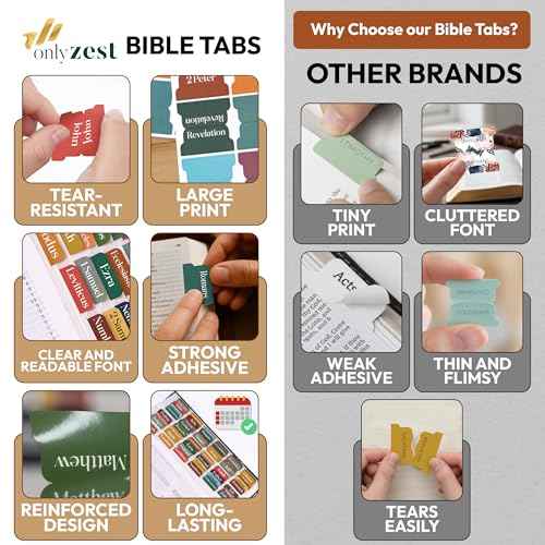 Bible Tabs for Women, Men, Kids, Boys, 90 Large Print Bible Index Tabs for Study Bible, Laminated Easy-to-Read Label, Christian Gift for Church, Boho