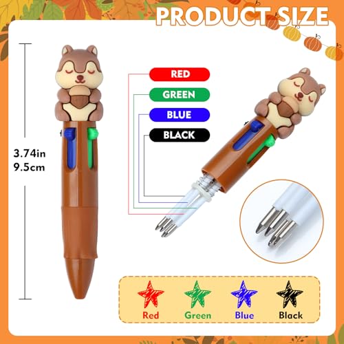 100 Pcs Thanksgiving Colorful Multicolor Pen in One Cartoon Cute Fun 4-in-1 Cute Pens Bulk Kawaii Maple Leaves Pumpkins Scarecrows and Turkeys Shape Cool Ballpoint Pens for Kids Fun Gifts
